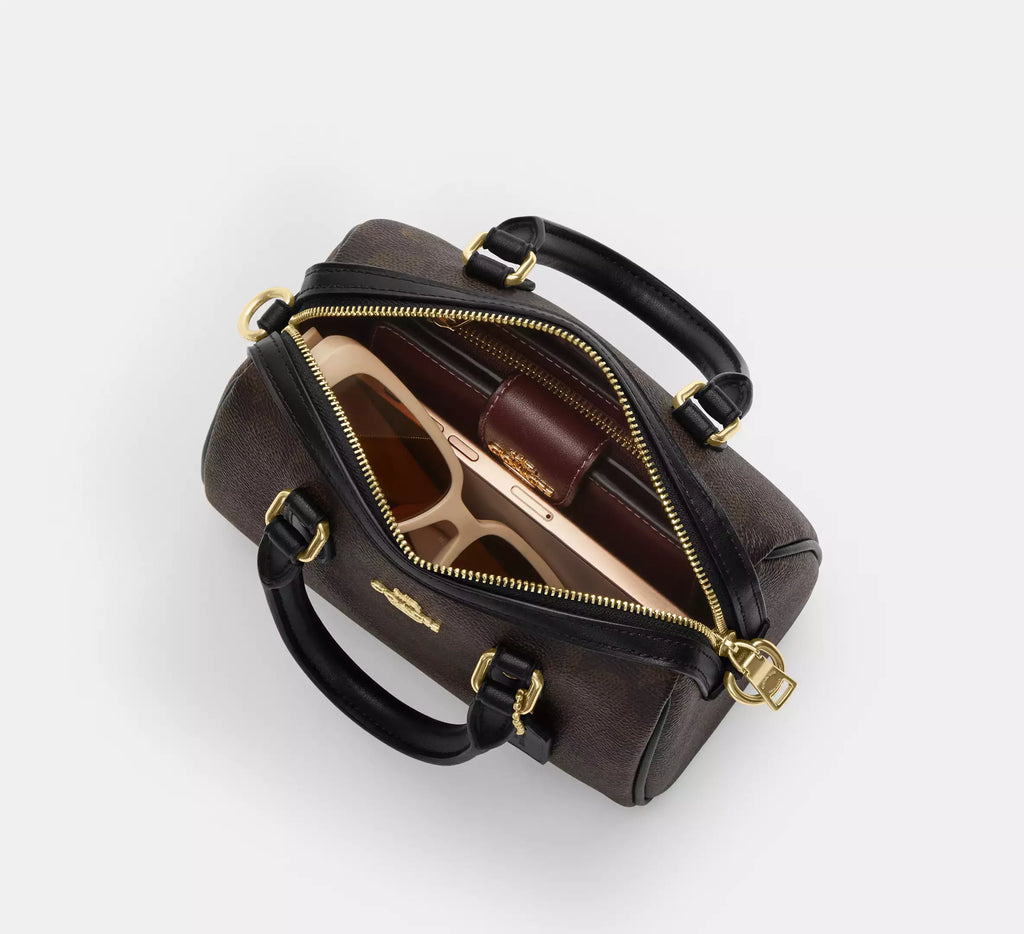 Torebka Coach Mini Rowan Crossbody Bag in Signature Canvas – Brown / Black (Brązowa / Monogram)