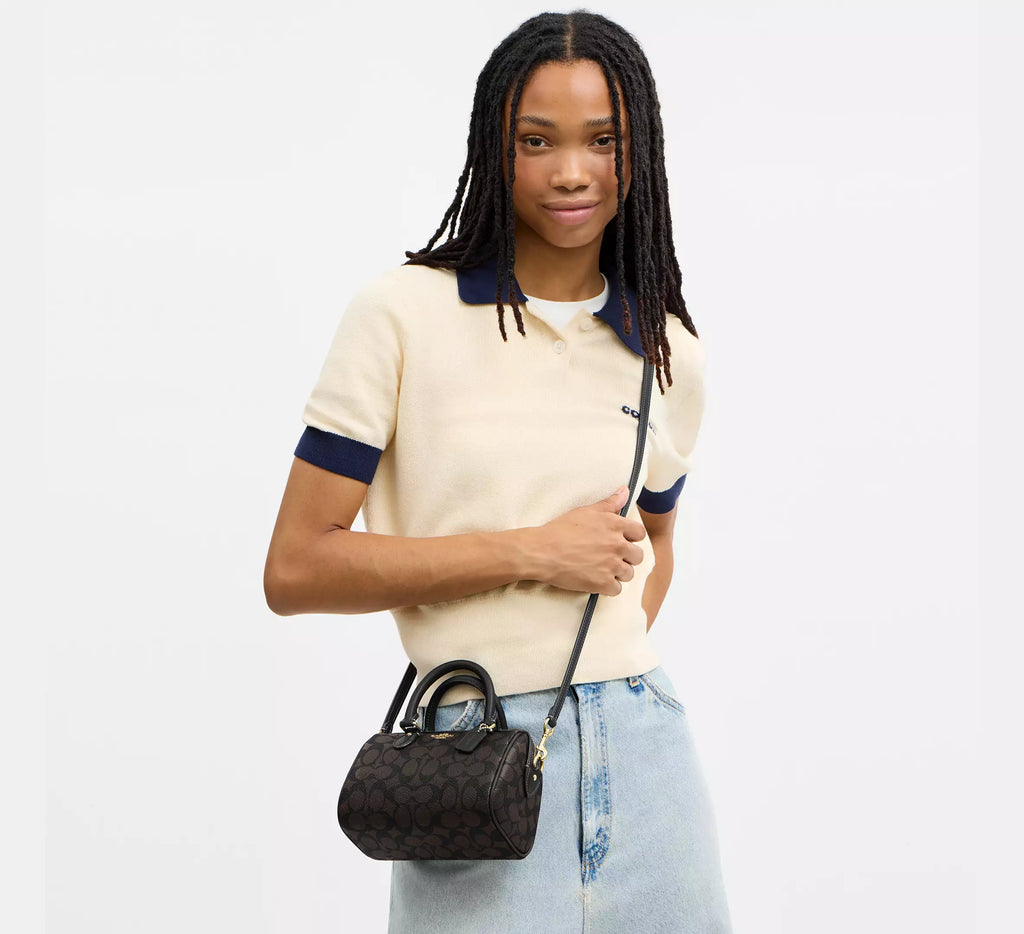 Torebka Coach Mini Rowan Crossbody Bag in Signature Canvas – Brown / Black (Brązowa / Monogram)
